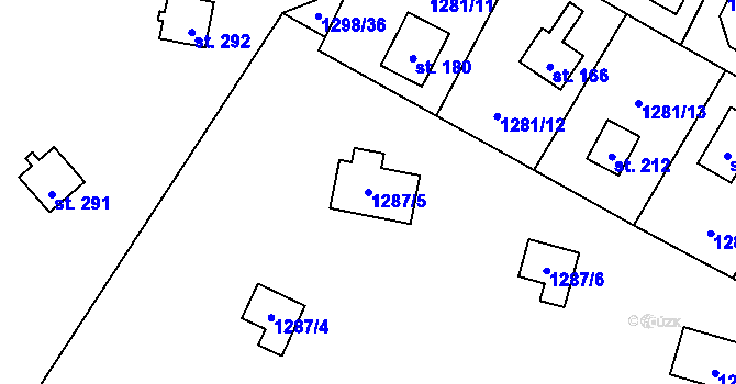 Parcela st. 1287/5 v KÚ Blaženice, Katastrální mapa