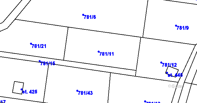 Parcela st. 781/11 v KÚ Blaženice, Katastrální mapa