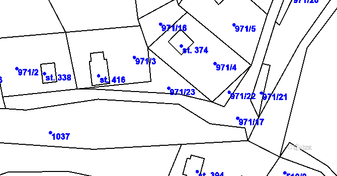 Parcela st. 971/23 v KÚ Blaženice, Katastrální mapa