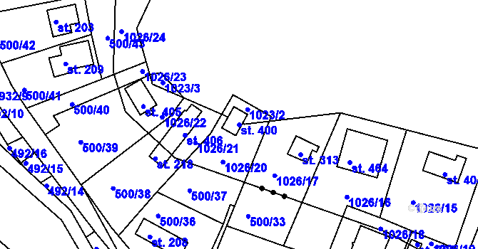 Parcela st. 400 v KÚ Blaženice, Katastrální mapa
