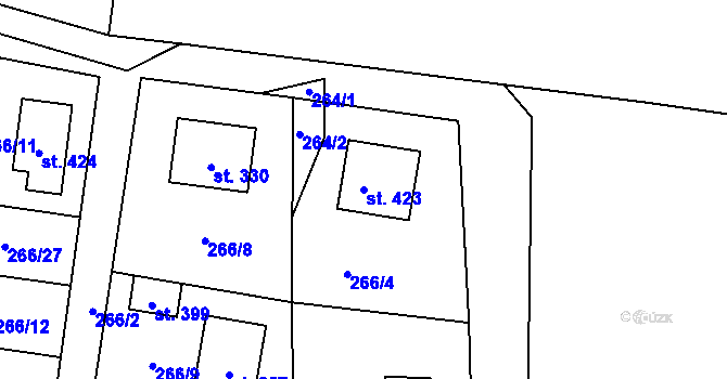 Parcela st. 423 v KÚ Blaženice, Katastrální mapa