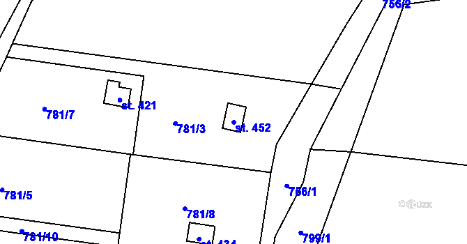 Parcela st. 452 v KÚ Blaženice, Katastrální mapa