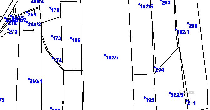 Parcela st. 182/7 v KÚ Blaženice, Katastrální mapa