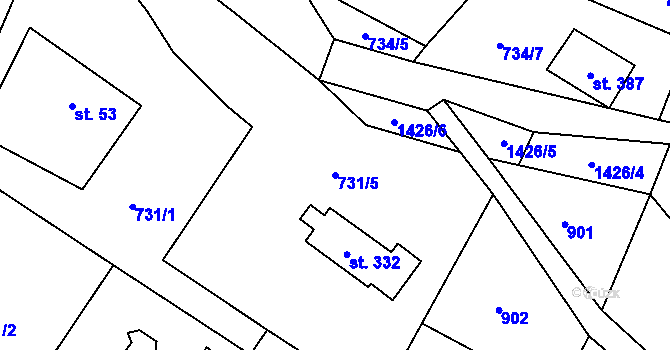 Parcela st. 731/5 v KÚ Blaženice, Katastrální mapa