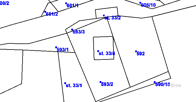 Parcela st. 33/4 v KÚ Rabyně, Katastrální mapa