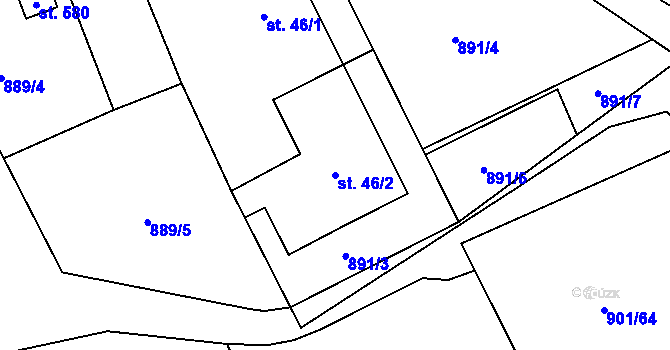 Parcela st. 46/2 v KÚ Rabyně, Katastrální mapa