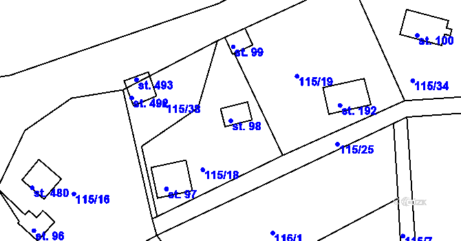 Parcela st. 98 v KÚ Rabyně, Katastrální mapa