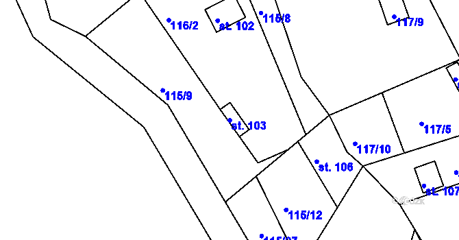 Parcela st. 103 v KÚ Rabyně, Katastrální mapa