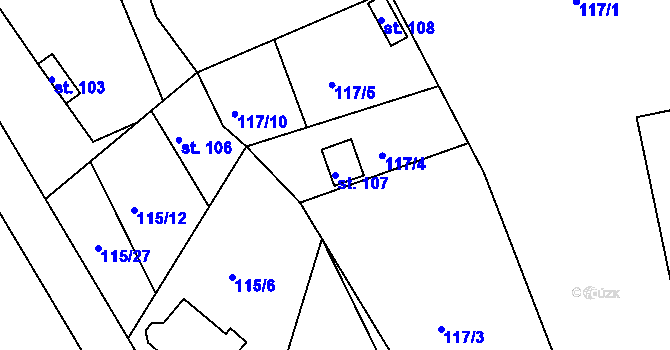 Parcela st. 107 v KÚ Rabyně, Katastrální mapa