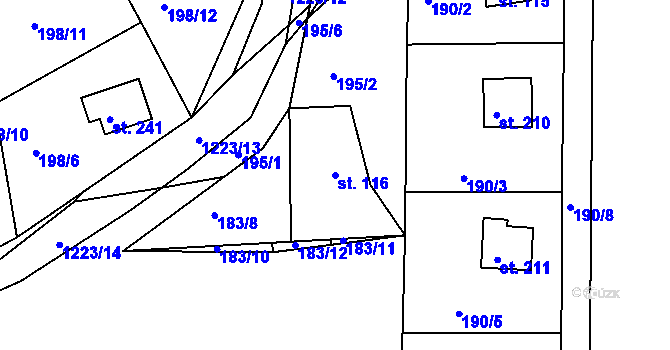 Parcela st. 116 v KÚ Rabyně, Katastrální mapa