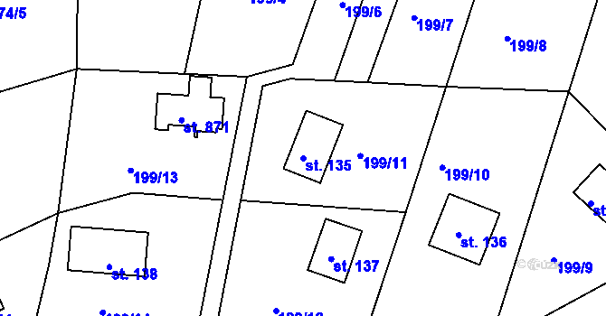 Parcela st. 135 v KÚ Rabyně, Katastrální mapa