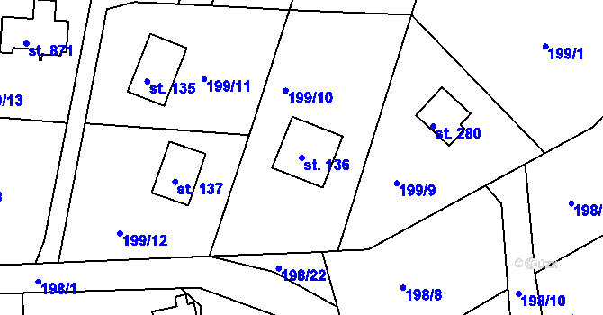 Parcela st. 136 v KÚ Rabyně, Katastrální mapa