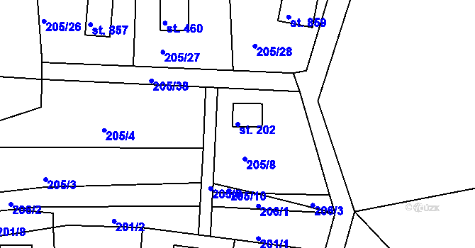 Parcela st. 202 v KÚ Rabyně, Katastrální mapa