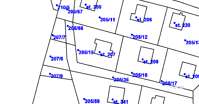 Parcela st. 207 v KÚ Rabyně, Katastrální mapa