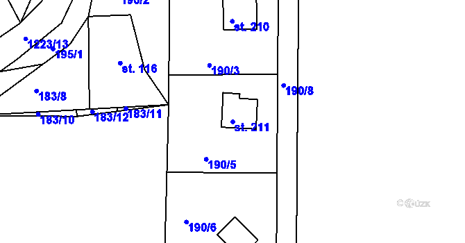 Parcela st. 211 v KÚ Rabyně, Katastrální mapa