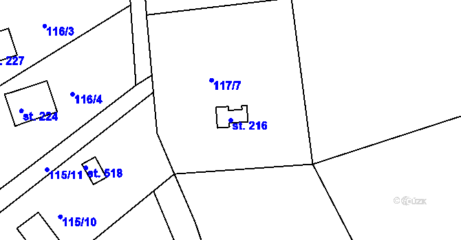 Parcela st. 216 v KÚ Rabyně, Katastrální mapa