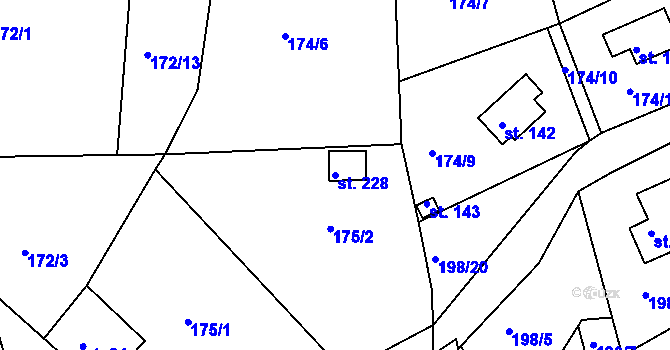 Parcela st. 228 v KÚ Rabyně, Katastrální mapa