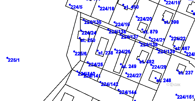 Parcela st. 238 v KÚ Rabyně, Katastrální mapa