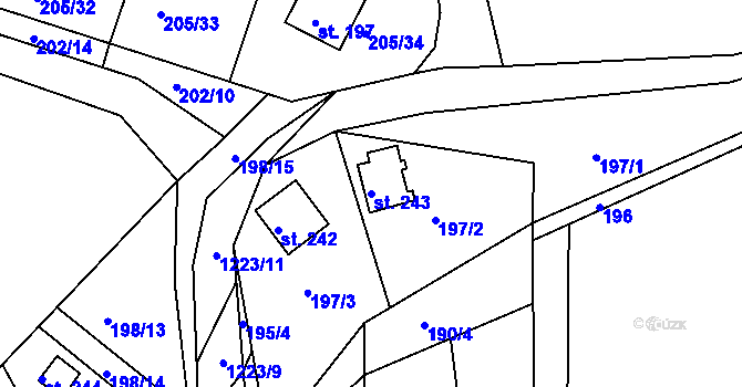 Parcela st. 243 v KÚ Rabyně, Katastrální mapa