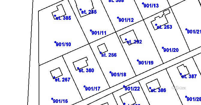 Parcela st. 256 v KÚ Rabyně, Katastrální mapa
