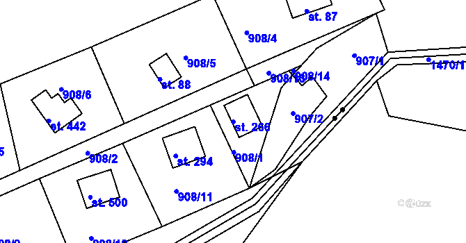 Parcela st. 266 v KÚ Rabyně, Katastrální mapa
