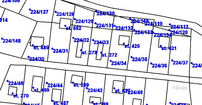 Parcela st. 272 v KÚ Rabyně, Katastrální mapa