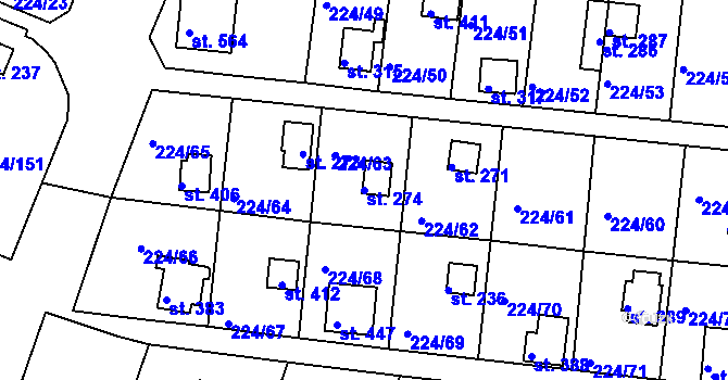 Parcela st. 274 v KÚ Rabyně, Katastrální mapa