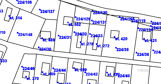 Parcela st. 278 v KÚ Rabyně, Katastrální mapa