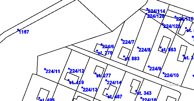 Parcela st. 279 v KÚ Rabyně, Katastrální mapa