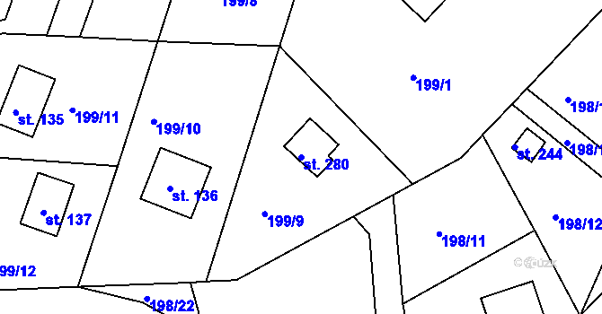 Parcela st. 280 v KÚ Rabyně, Katastrální mapa