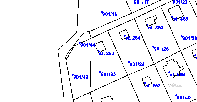 Parcela st. 283 v KÚ Rabyně, Katastrální mapa