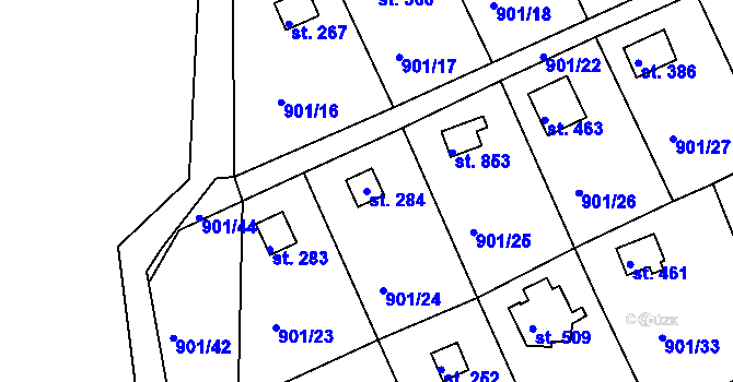 Parcela st. 284 v KÚ Rabyně, Katastrální mapa