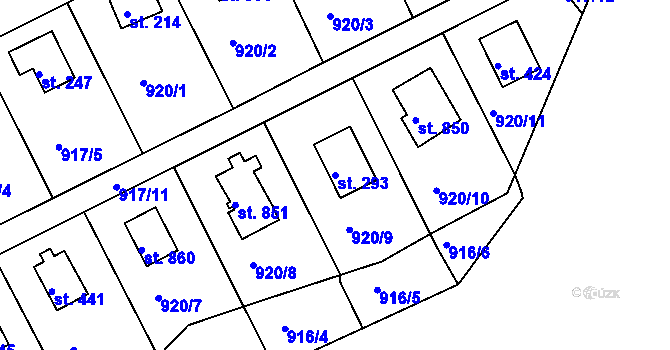Parcela st. 293 v KÚ Rabyně, Katastrální mapa
