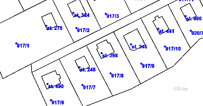 Parcela st. 298 v KÚ Rabyně, Katastrální mapa