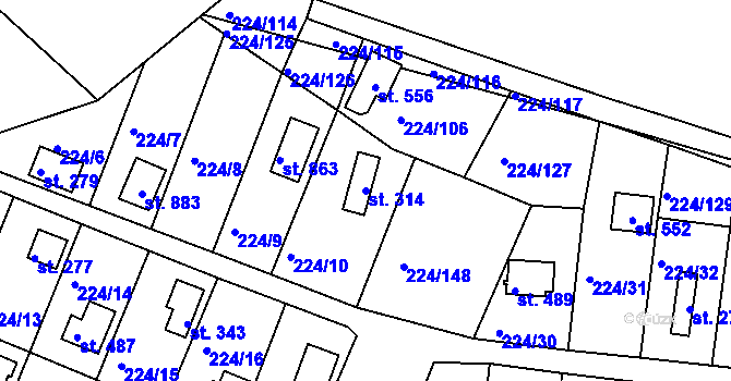 Parcela st. 314 v KÚ Rabyně, Katastrální mapa