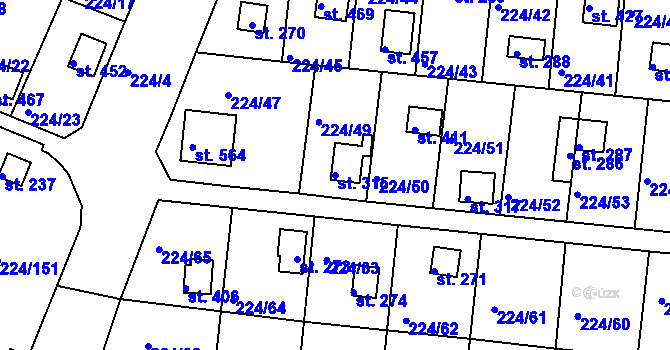Parcela st. 315 v KÚ Rabyně, Katastrální mapa