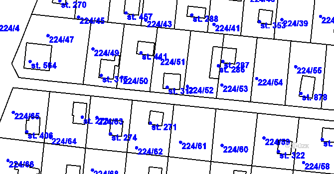 Parcela st. 317 v KÚ Rabyně, Katastrální mapa