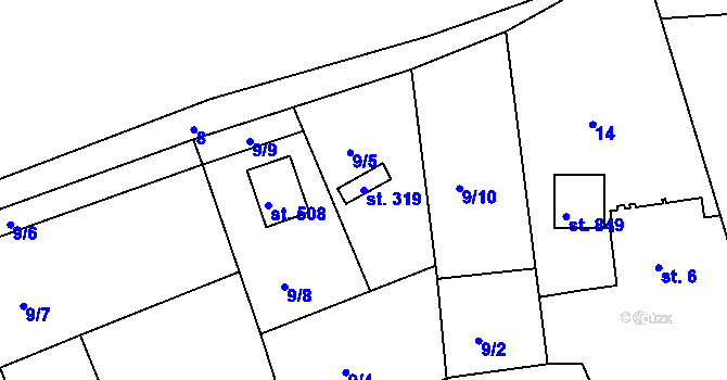 Parcela st. 319 v KÚ Rabyně, Katastrální mapa