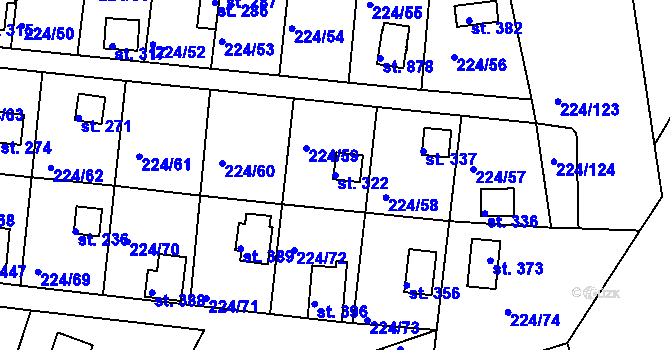 Parcela st. 322 v KÚ Rabyně, Katastrální mapa