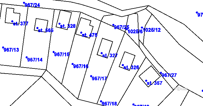 Parcela st. 327 v KÚ Rabyně, Katastrální mapa