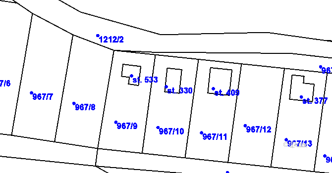 Parcela st. 330 v KÚ Rabyně, Katastrální mapa