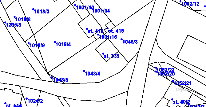 Parcela st. 335 v KÚ Rabyně, Katastrální mapa