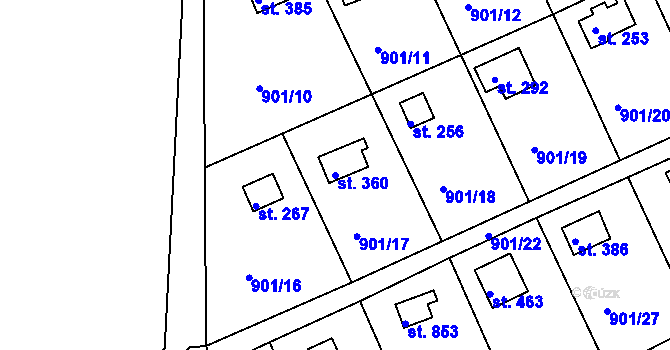 Parcela st. 360 v KÚ Rabyně, Katastrální mapa
