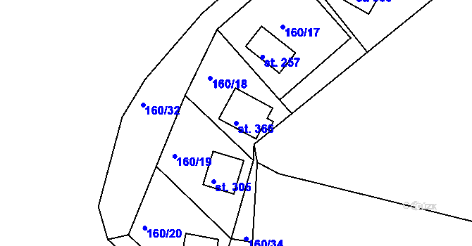 Parcela st. 366 v KÚ Rabyně, Katastrální mapa