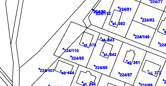 Parcela st. 375 v KÚ Rabyně, Katastrální mapa