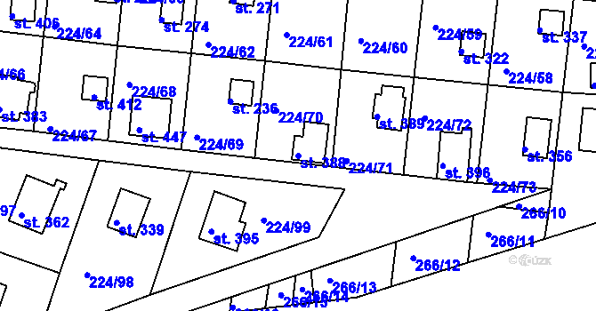 Parcela st. 388 v KÚ Rabyně, Katastrální mapa