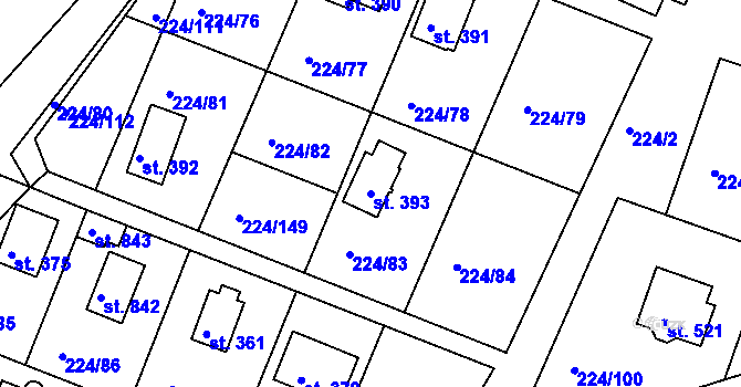 Parcela st. 393 v KÚ Rabyně, Katastrální mapa