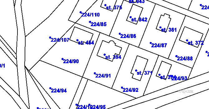 Parcela st. 394 v KÚ Rabyně, Katastrální mapa