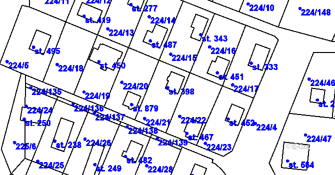 Parcela st. 398 v KÚ Rabyně, Katastrální mapa