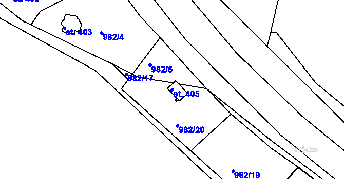 Parcela st. 405 v KÚ Rabyně, Katastrální mapa